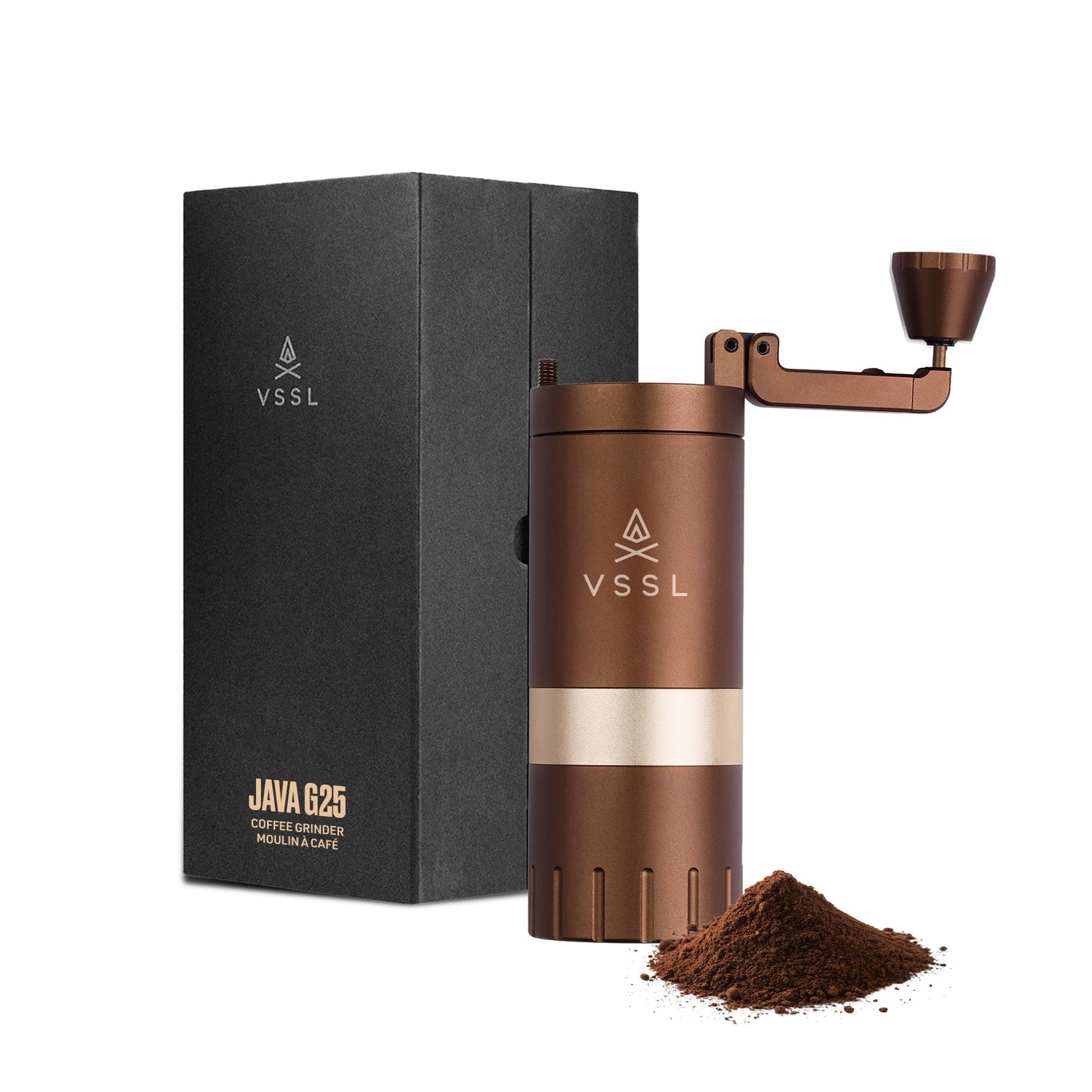 【VSSL Java G45】Premium Manual Coffee Grinder | Portable Coffee Grinder for Camping or Hiking | Straight Handle French Press, Drip, Espresso with Stainless Steel Conical Burr Mill | 45 gram capacity