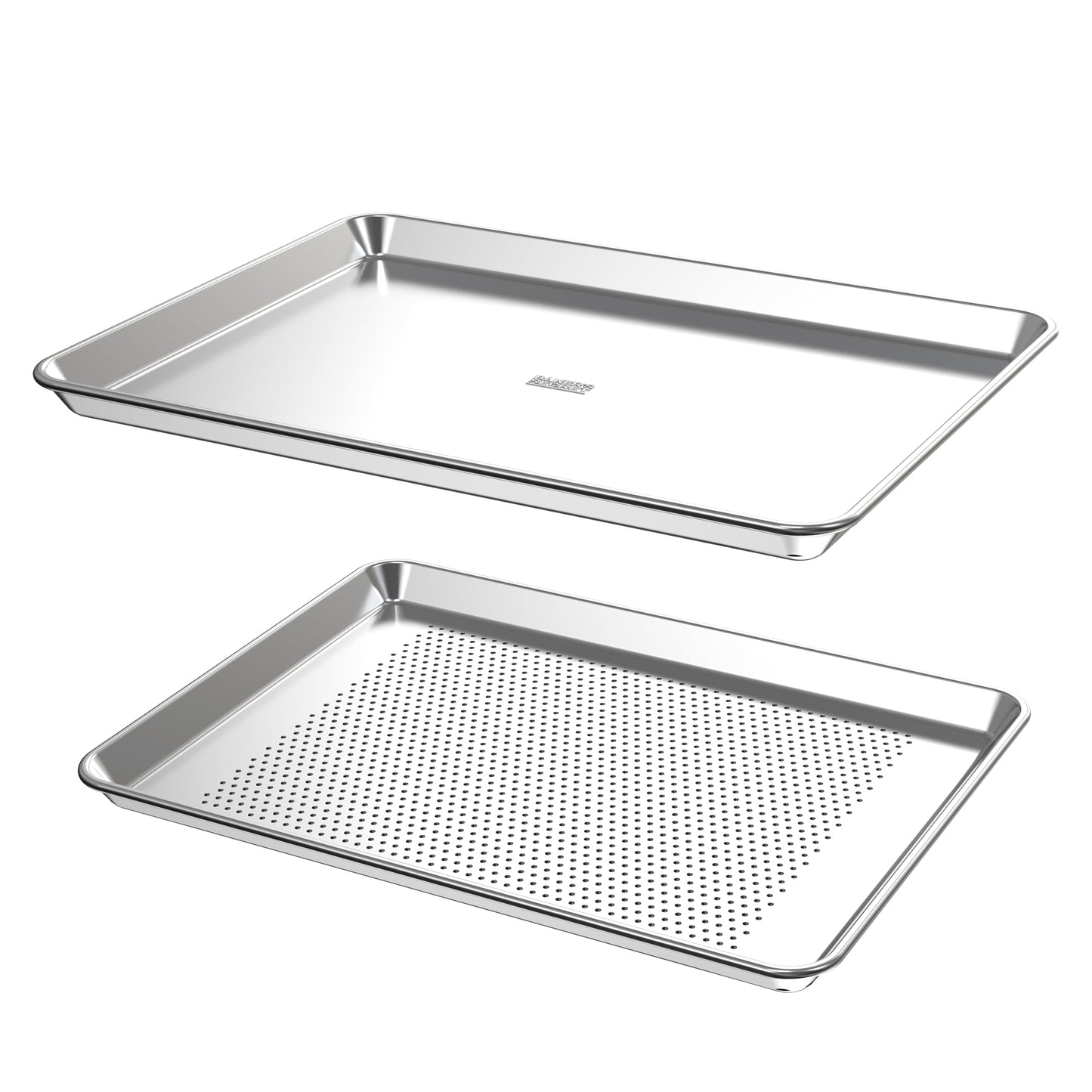 Baker's Secret 4pcs Set, 2x Baking Trays for Oven, 100% Recycled Aluminum, Non Toxic, Bakeware Set Cookie Sheet 13.6" with 2x Stainless Steel Rack Never Rust - The Natural Aluminum Collection