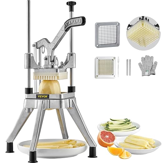 VEVOR Commercial Vegetable Fruit Chopper 1/2″ Blade Heavy Duty Professional Food Dicer Kattex French Fry Cutter Onion Slicer Stainless Steel for Tomato Peppers Potato Mushroom, Sliver