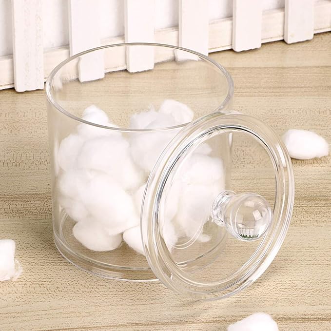 Hipiwe Cotton Ball and Swab Organizer with Lid Apothecary Acrylic Jar Makeup Qtip Organizer Bathroom Storage Canister Jar for Cotton Rounds Pads Q-tips Holder