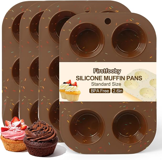 Firstfooby 2 Pack Silicone Muffin Pan for Baking, Regular Size Nonstick Cupcake Pan, 6-Cup Silicone Muffin Tin BPA Free Dishwasher Safe, Great for Muffin Cupcake Brownie Egg Tart