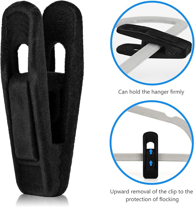 Tinfol 80pc Velvet Hanger Clips, Black Pants Velvet Clips, Large Opening Clothes Pin Hanger Clip, Strong Finger Flocked Clip Perfect for Slim-line Clothes Velvet Hangers