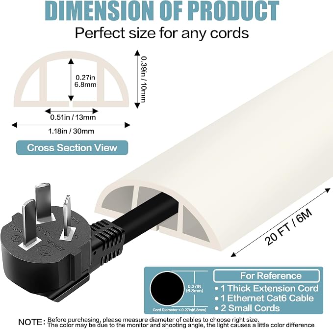 Floor Cord Cover Cable Cavity Self Adhesive Cord Hider Floor 10FT Floor Cable