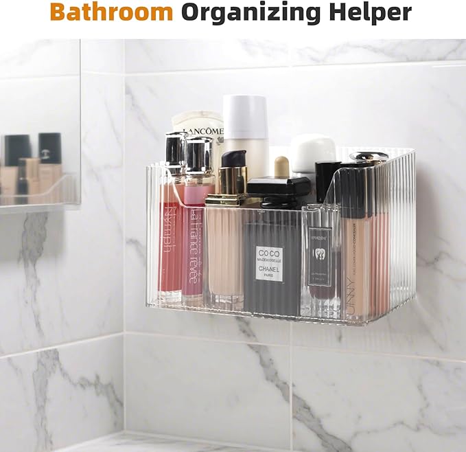 "Set of 3 Shower Caddy & Cabinet Door Organizer - Wall Mounted Shower Shelves with Adhesive, Stackable Plastic Shower Organizer, Clear Bathroom Organizers for Kitchen, Pantry (BPA Free, Large)"
