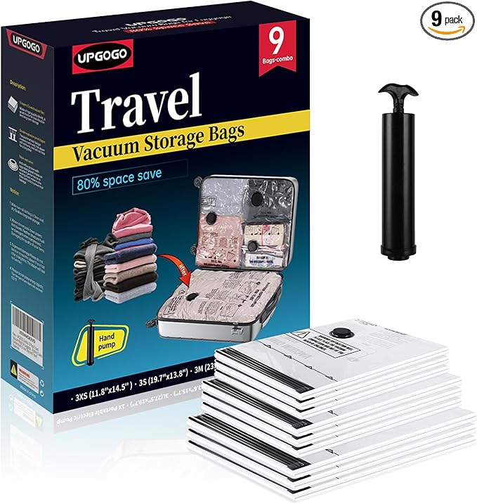 UPGOGO Travel Vacuum Bags for Luggage with Hand Pump,Vacuum Seal Bags for Clothing,Packing Cubes Compression,Cruise Ship and Travel Essentials(Combo 16 Pack)
