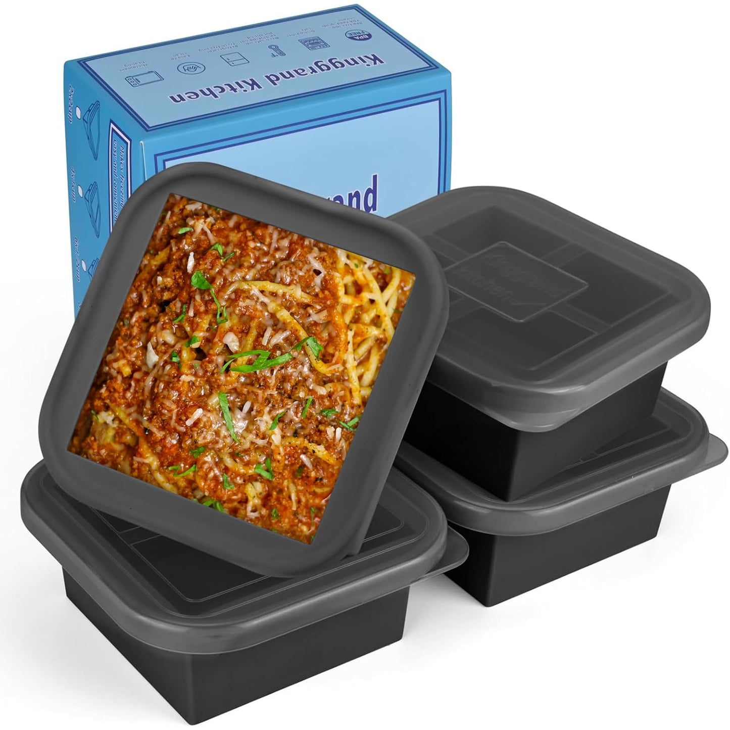 Kinggrand Kitchen 1 Cup Silicone Freezer Molds Silicone Freezer Tray with Lid 4 Pack Soup Freezer Containers Make 8 Soups, Broths, Stews, Sauces, Curries