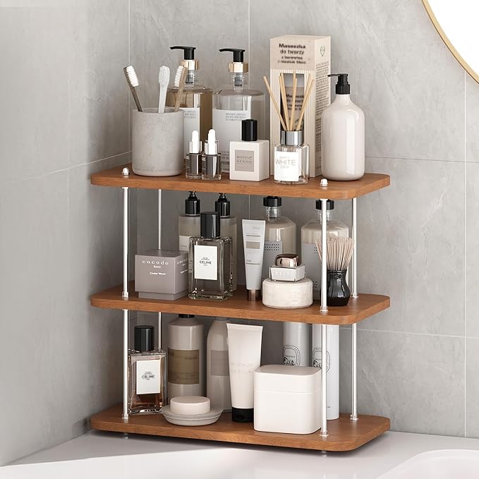 Bathroom Counter Organizer,Bathroom Shelf Organizers & Sink Organizer,Vanity Organizers,Storage Skincare,Makeup,Perfume,Spices,Coffee Station,for Corner,Dresser,Kitchen,Adjustable Height(3Tier)