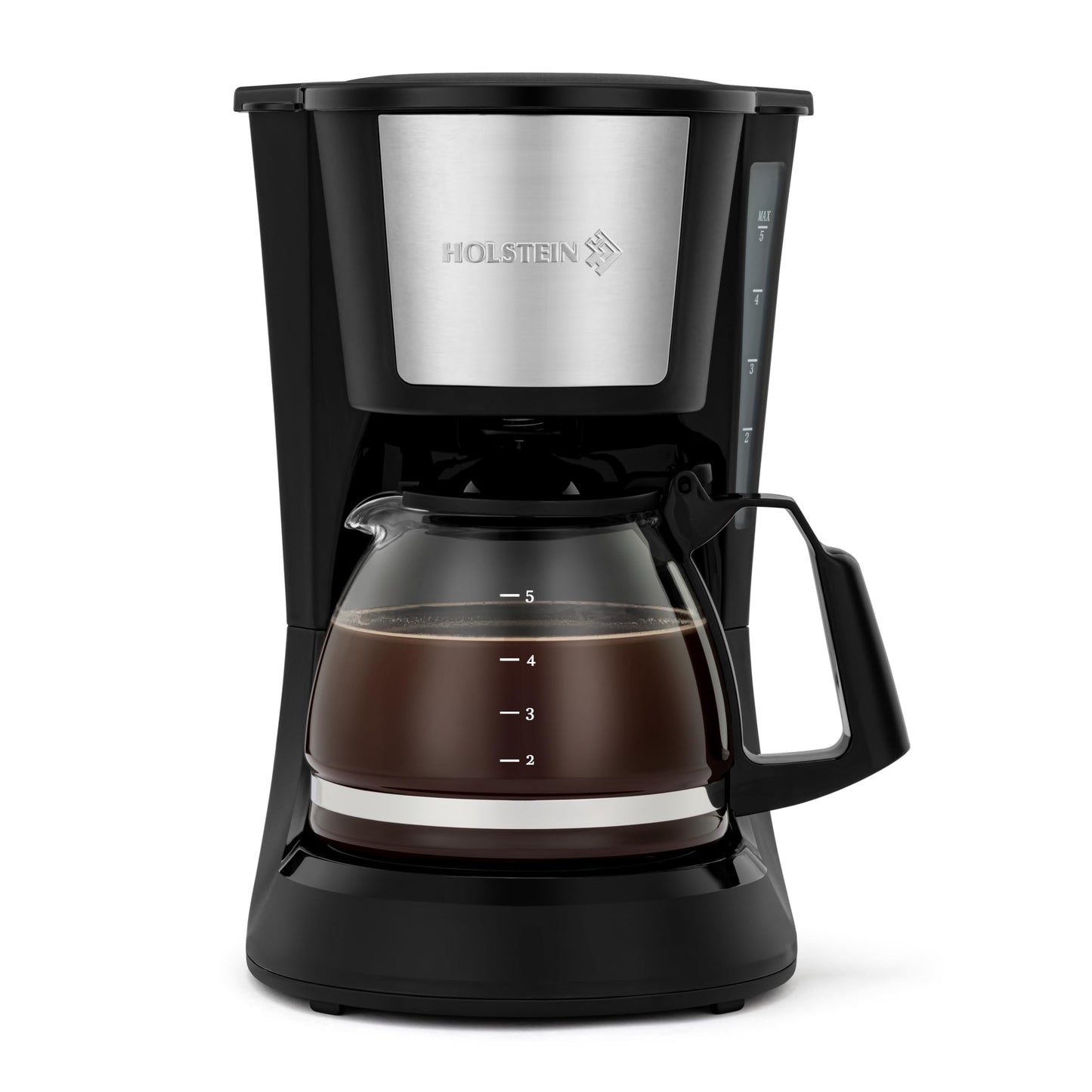 Holstein Housewares 5 Cup Drip Coffee Maker – Compact and User-Friendly with Auto Pause & Serve, Reusable Filter, Measuring Spoon & Glass Carafe, Office & Dorm Use, Yellow