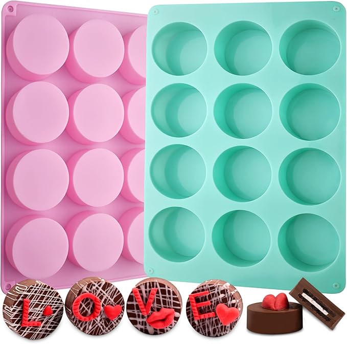 Actvty Round Chocolate Cookie Molds, 3 Pieces 12-Cavity Cylinder Chocolate Silicone Molds for Covered Cookie, Cookies Candy Jelly Mini Cakes and Muffin Baking(Pink)