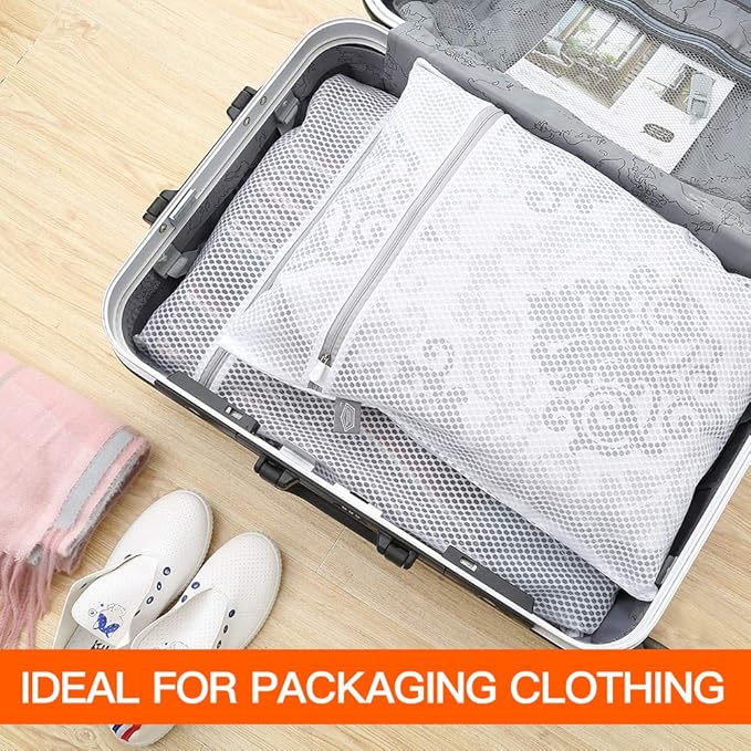 Kimmama Laundry Mesh Wash Bags, Lingerie Bags for Washing Delicates, Mesh Laundry Bags for Washing Machine, White Net, Grey Zipper, 2XXL