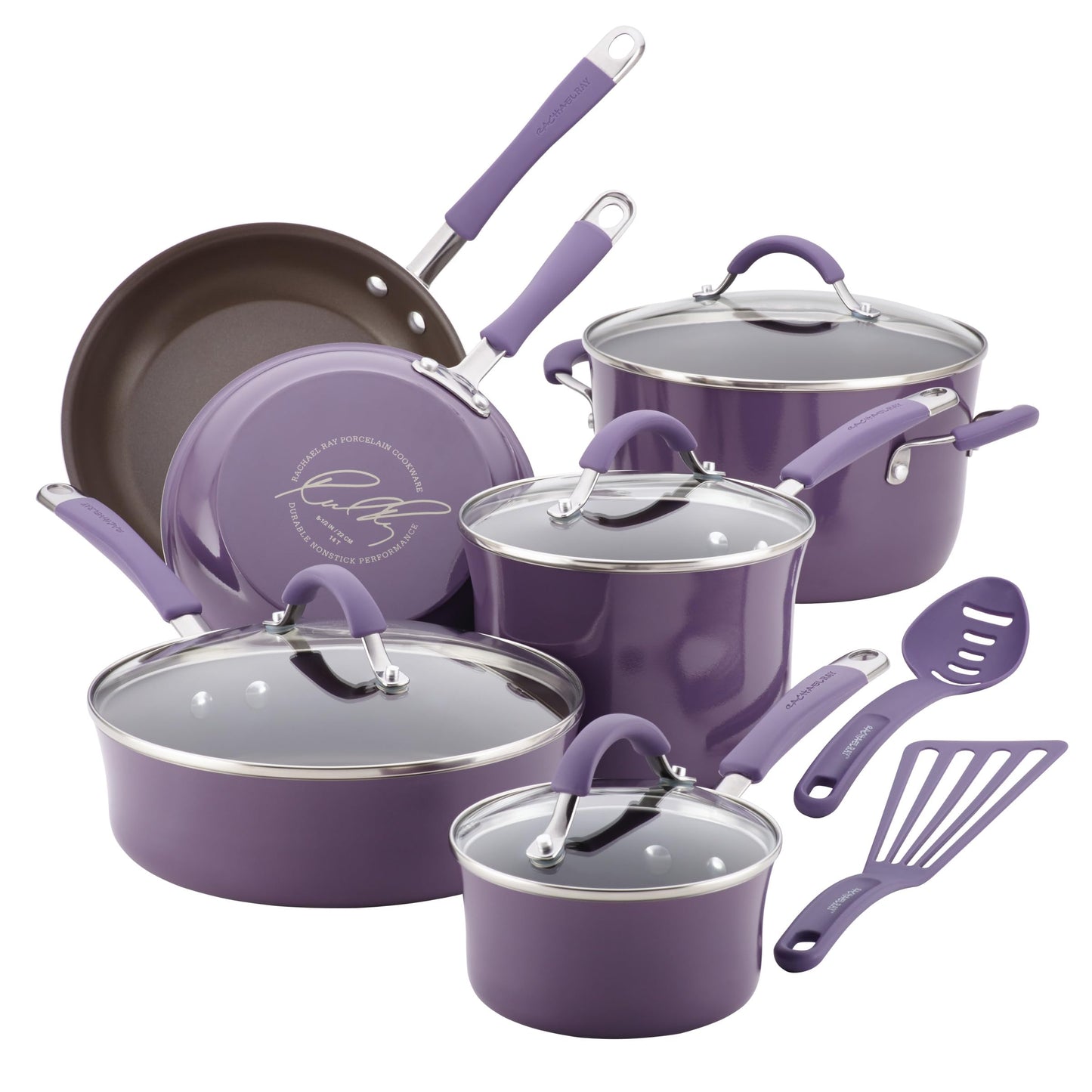 Rachael Ray Cucina Nonstick Cookware, Pumpkin Orange Pots and Pans Set, 12-Piece