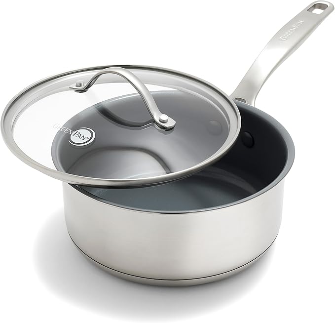 GreenPan Treviso 9.5” and 11” Frying Pan skillet Set, Non-Toxic PFAS-Free Stainless Steel Ceramic Nonstick Coating, Induction Suitable, Multi Clad, Pouring Rims, Dishwasher & Oven Safe to 600°