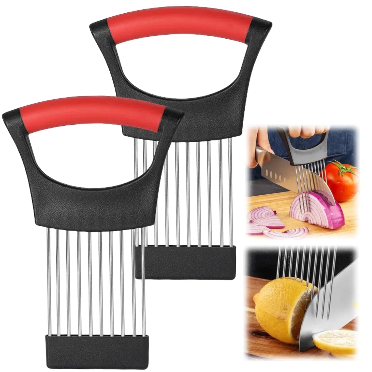 Ultra Onion Slice Holder - Stainless Steel Holder for Slicing Meat, Onion, Potato, Tomato - 3 Pack