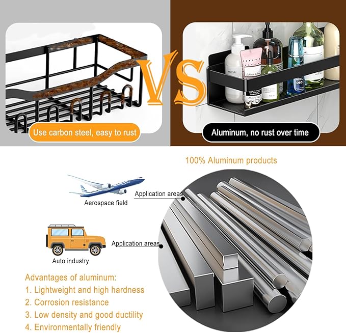 Shower Caddy,Shower Shelf 4 Pack - Bathroom Shower Shelf Rust-Proof Aluminum Adhesive Installation No Drilling Required, Suitable for Bathroom Storage and Home Decoration