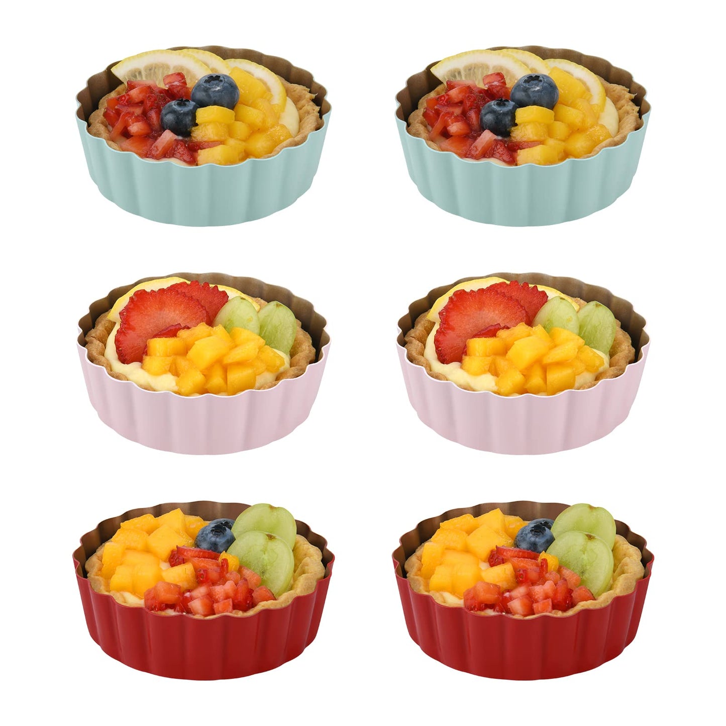 CGGYYZ 3-3/5 Inch Mini Tart Pans with Removable Bottoms, Round Mini Quiche Pans for Baking, Nonstick Cake Pans Set for Pies, Mousse Cakes, Dessert Baking (Red)