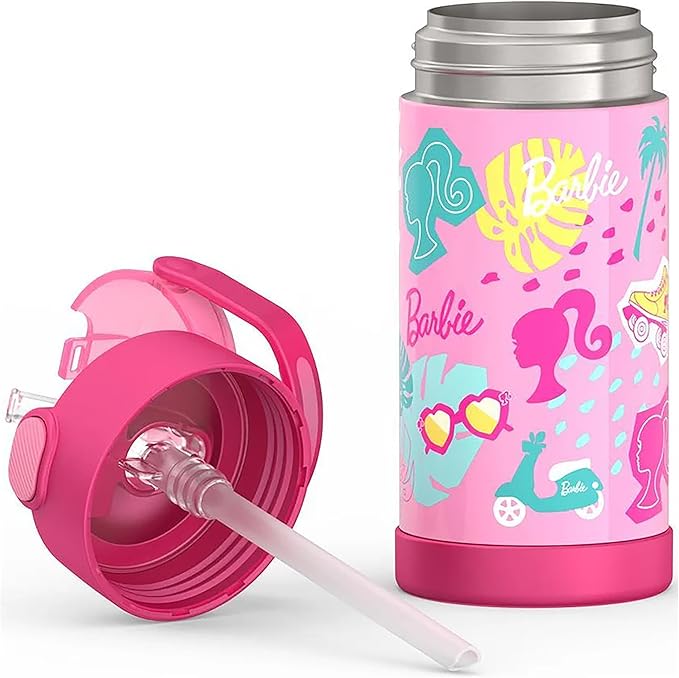 THERMOS FUNTAINER Water Bottle with Straw - 12 Ounce - Kids Stainless Steel Vacuum Insulated Water Bottle with Lid, Barbie
