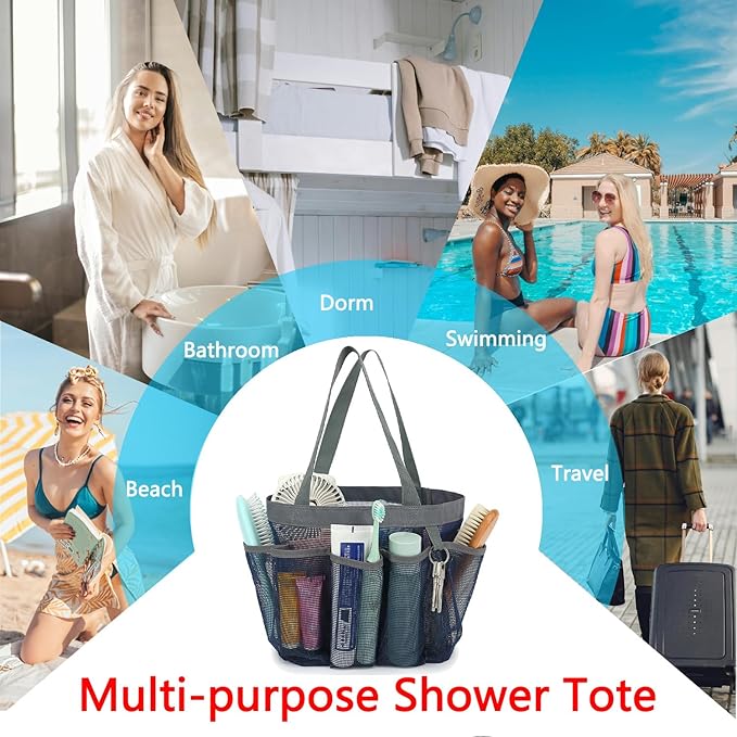 Mesh Shower Caddy Portable for College Dorm Room Essentials, 8-Pocket Large Shower Basket Tote Bag with 2 Handles for Toiletry, Bathroom, Beach, Camp, Gym