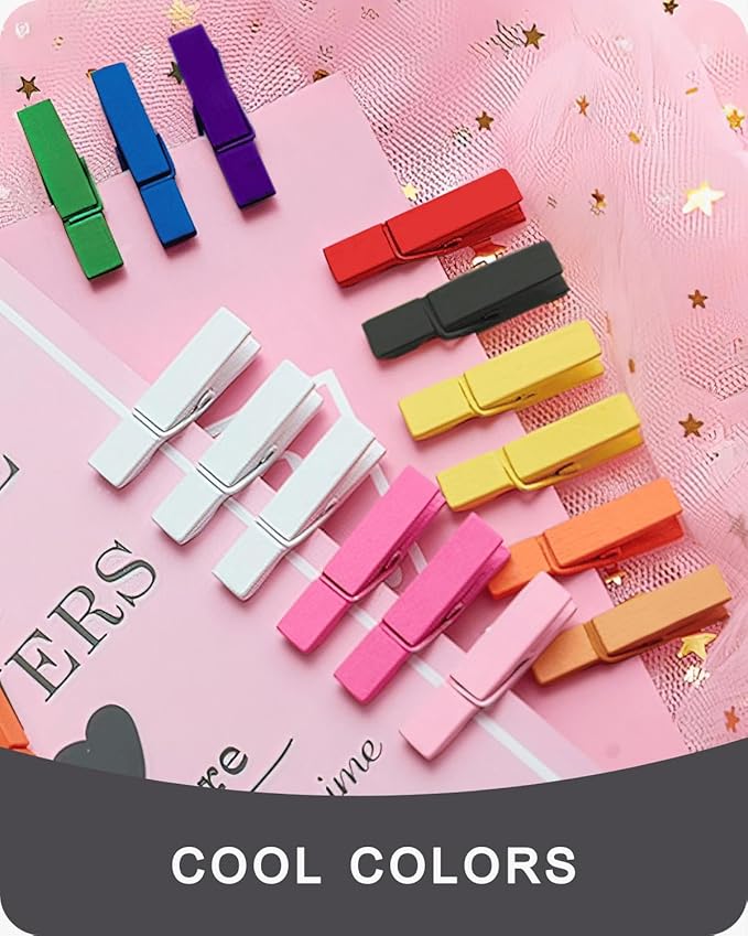 Mini Clothes Pins Wooden Colored Black Small Clothespins for Photo 1.4 Inch 50 PCS, Tiny Clips Close Pin for Baby Shower Classroom Crafts Project Decorations Hanging Pegs