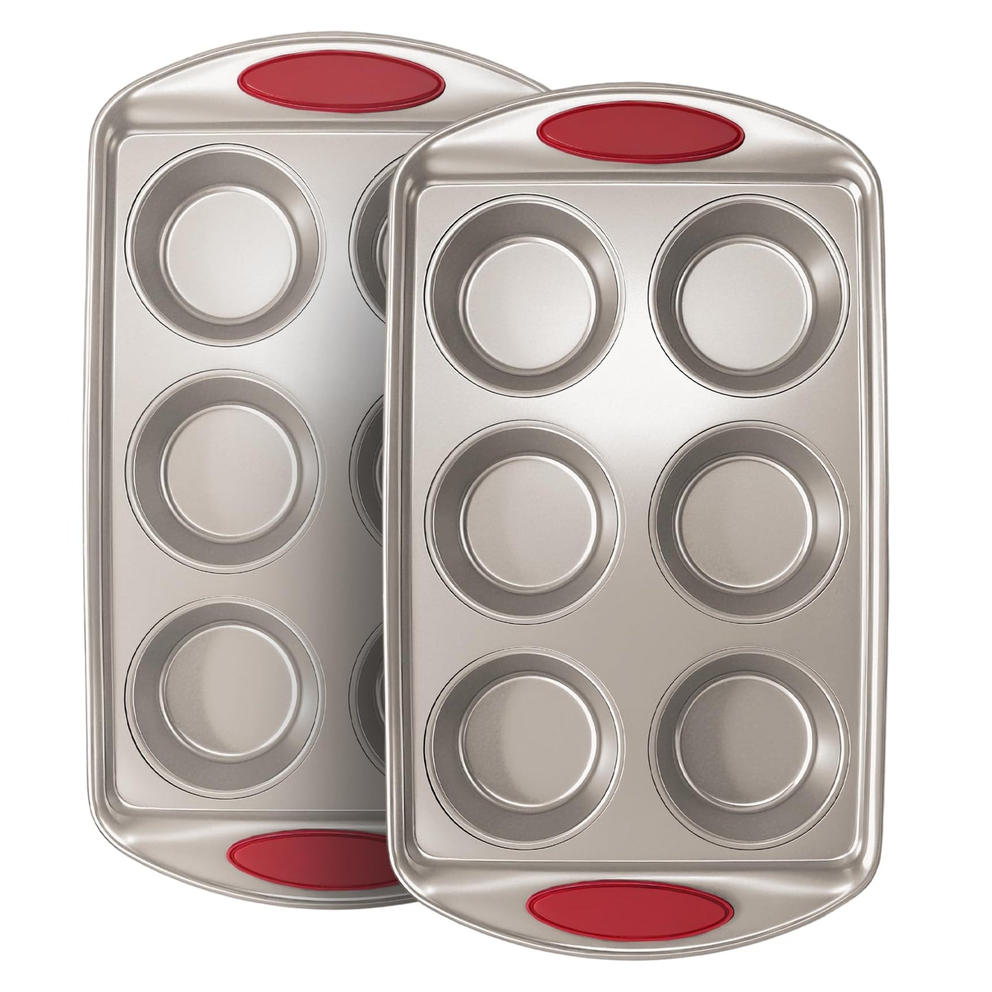 Shinsin 24 Cup Mini Cupcake Pan with Silicone Handles, Non-Stick Mini Muffin Pan, Baking Molds for Mini Cupcakes, Muffins, Quiches, Carbon Steel Mini Baking Pan, Dishwasher Safe (2 Pack)