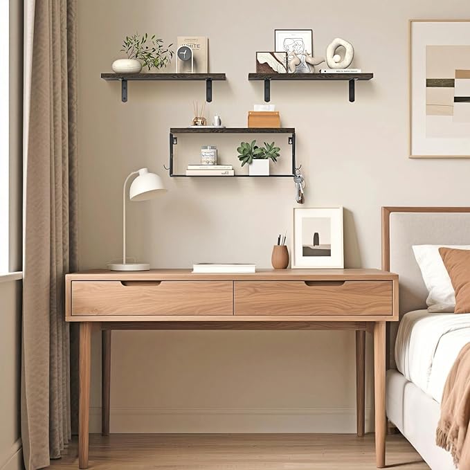 Floating Bathroom Shelves Wall Mounted - Wooden Shelf Set of 3 for Over Toilet Storage & Farmhouse Bathroom Decor - Perfect Shelving Organizer for Apartments RVs Powder Room Restroom - Rustic