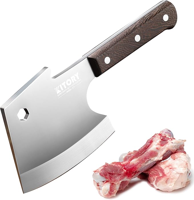 Kitory Meat Cleaver 6 Inch Bone Chopper Knife - Heavy Duty Butcher Cleaver with Wood Handle, High Carbon Stainless Steel Blade, Professional Kitchen Bone Breaker for Home & Commercial Use