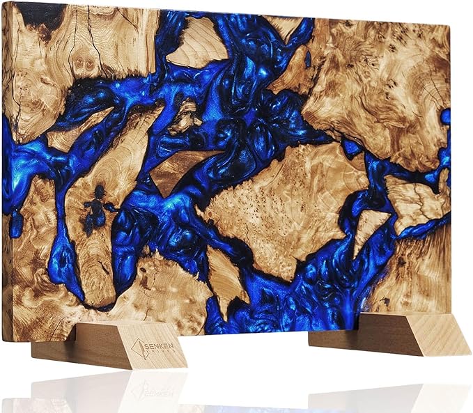 SENKEN "Black Tsunami" Extra Large Magnetic Knife Block - Holds Up to 16 Knives - Knife Block without Knives, Universal Knife Holder, Beautiful Dark Resin Burl Wood Blend (Black Resin)
