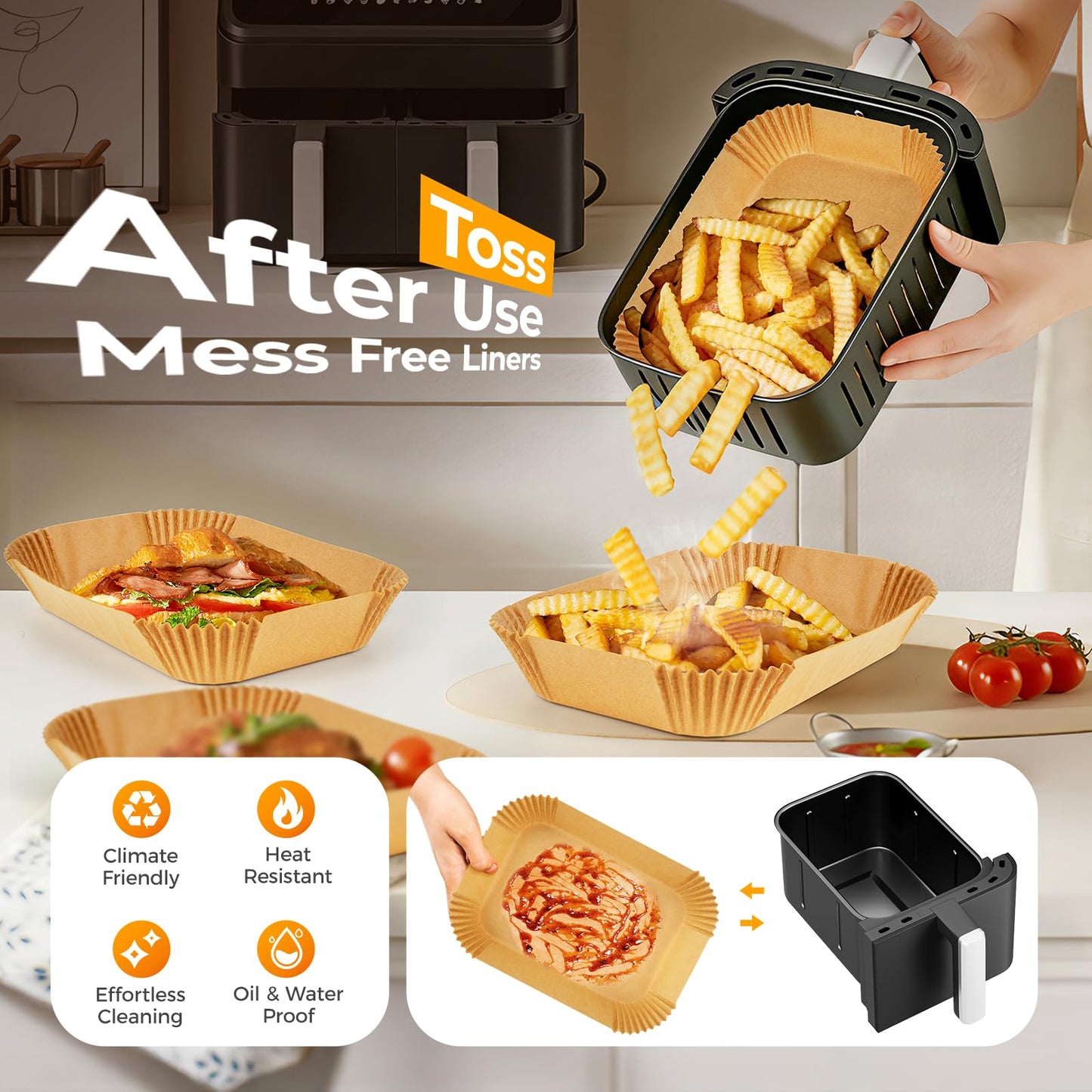 250 Pcs 9" Square Air Fryer Liners Disposable for 8-12QT, Parchment Paper