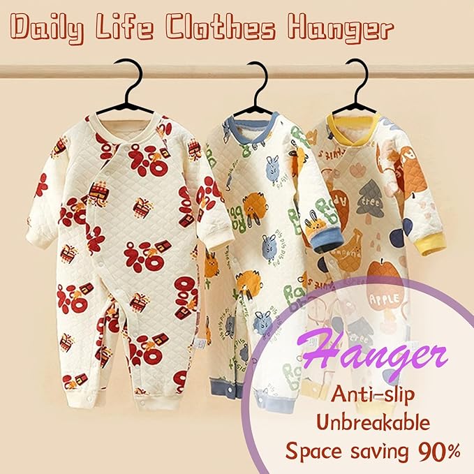 Baby Hangers for Closet 100 Pack Black Plastic Kids Children's Clothes Hangers Non-Slip (Black, 100)