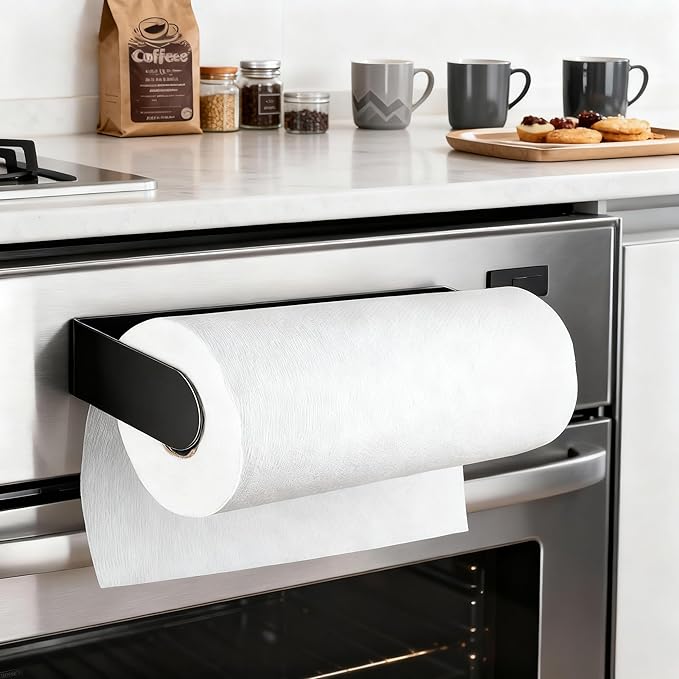ZUNTO Magnetic Paper Towel Holder for Fridge, Paper Towel Roll Holder with Powerful Magnet, Kitchen Paper Towel Rack for Refrigerator, Grill, RV, Pantry, Black
