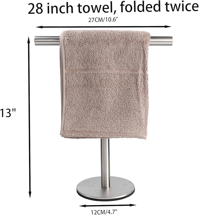 Bath Hand Towel Holder Standing, 13 Inch T-Shape Towel Bar Rack Stand, SUS304 Stainless Steel Brushed Finish,Tower Bar for Bathroom Kitchen Vanity Countertop