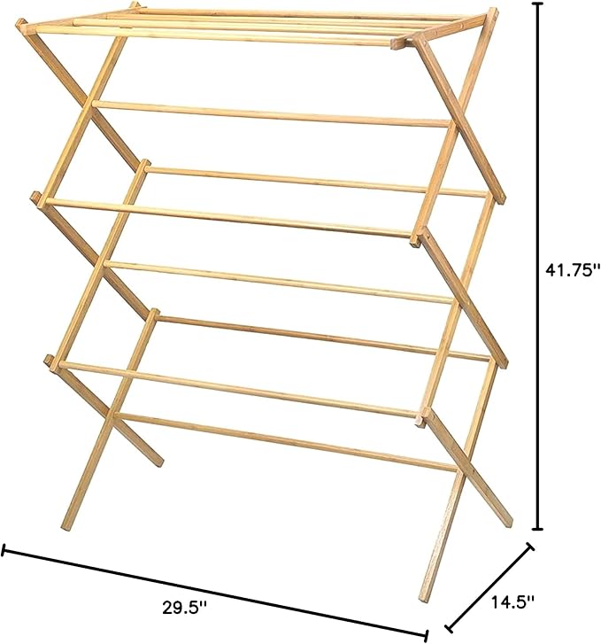 HOME IT Wooden Clothes Drying Rack for Laundry - Collapsible Folding Bamboo Laundry Drying Rack for Drying Clothes - Heavy Duty Pre Assembled