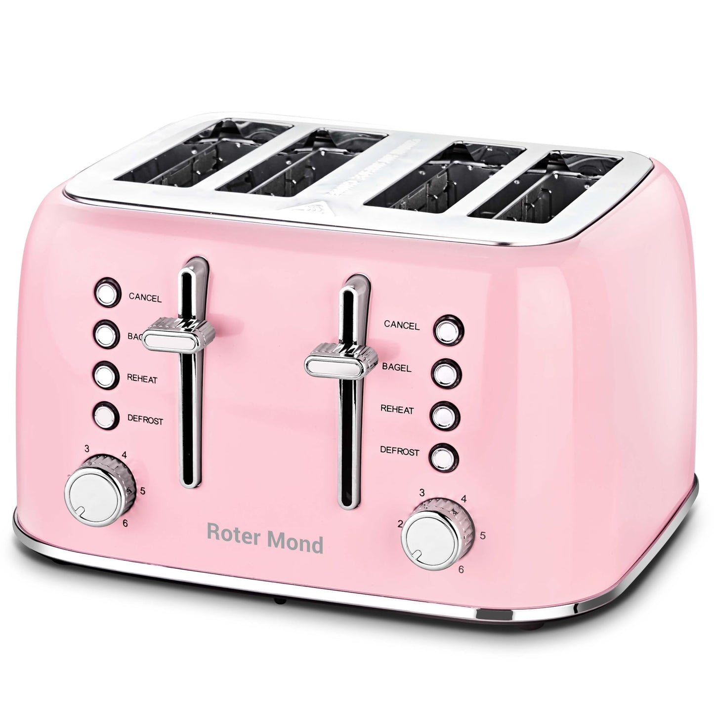 Roter Mond Toaster 4 Slice Retro Stainless Steel with Extra Wide Slots Bagel, Defrost, Reheat Function, Dual Independent Control Panel, Removable Crumb Tray, 6 Browning Levels, Cream White