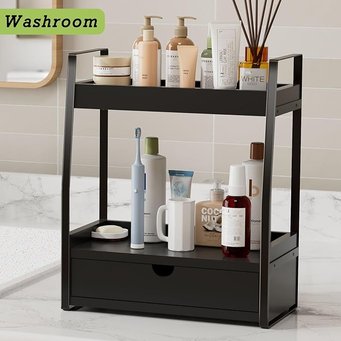 2-Tier Bathroom Organizer Countertop, Bathroom Sink Organizer Countertop, Vanity, Counter Shelf, Black