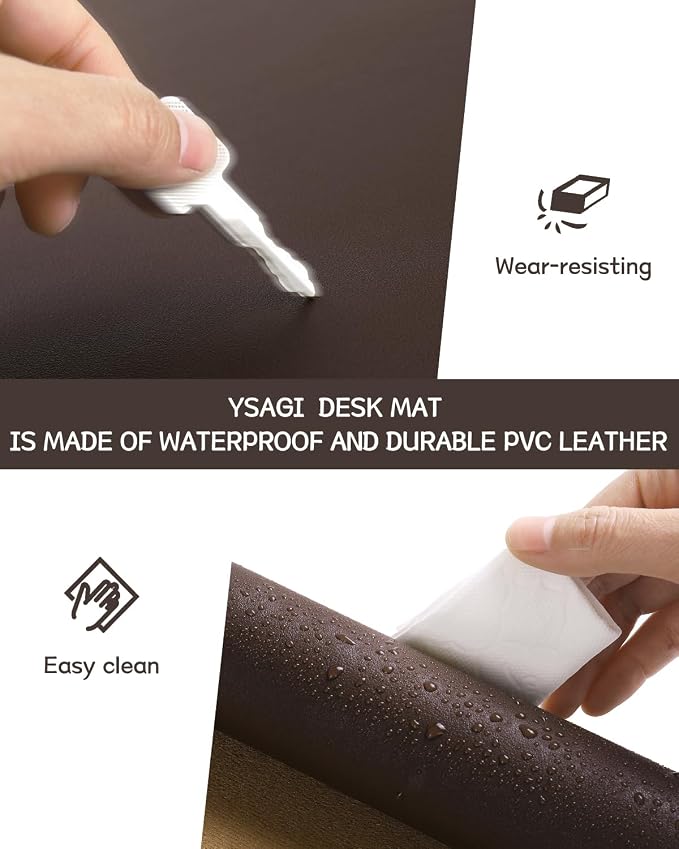 YSAGi Non-Slip Leather Desk Pad L Size, Waterproof Laptop Computer Desk