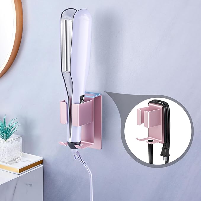 Hair Straightener Holder Wall Mounted Blow Dryer Holder, Blow Dryer and Curling Iron Holder, Hair Dryer and Straightener Holder, Bathroom Hair Tools Organizer and Storage (Rose Gold, 1Pc)