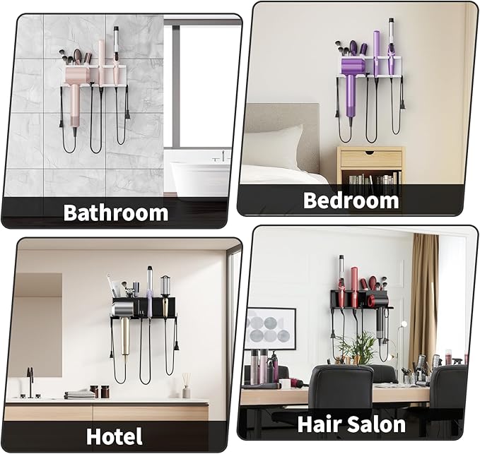 Hair Dryer Holder, Hair Tool Organizer, Blow Dryer Hanger Wall Mount for Dryer Hook, Bathroom Space-Saving Blow Dryer Organizer, Curling Irons Storage Wall Mounted White
