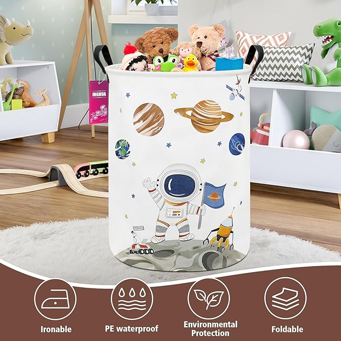 Laundry Hamper Large Canvas Fabric Lightweight Storage Basket/Toy Organizer/Dirty Clothes Collapsible Waterproof for College Dorms, Boys and Girls Bedroom,Bathroom(Space astronaut)