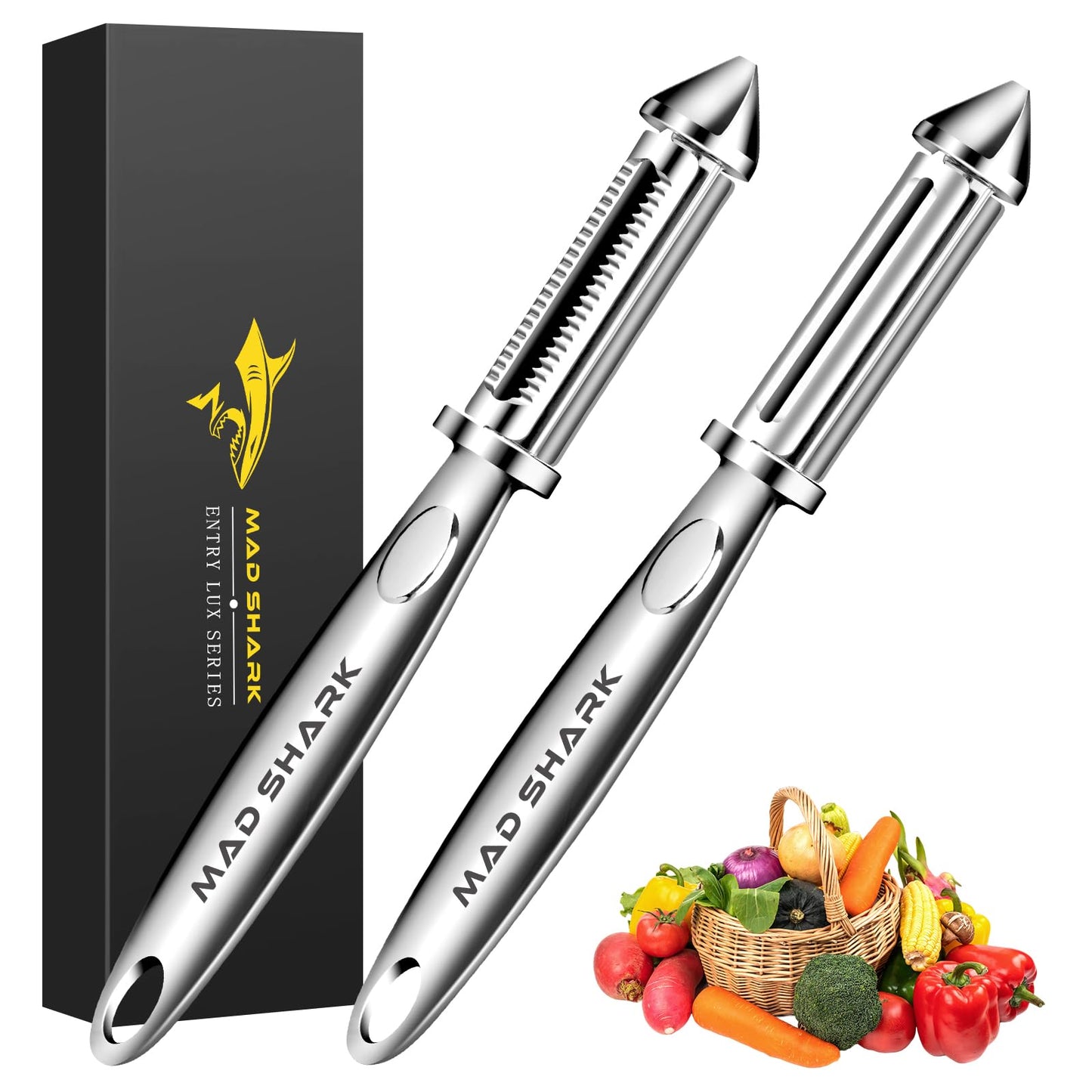 MAD SHARK Ultra Sharp Potato Peeler, Fruit Carrot Veggie Peelers for Kitchen,Vegetable Peeler with Ergonomic Non-Slip Handle (Sliver 4)