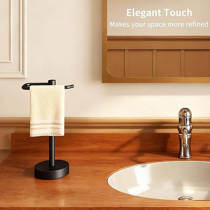 YUMORE Hand Towel Holder Stand Countertop Towel Rack Free Standing Towel Bar Hanger for Bathroom Kitchen Pro Matte Black