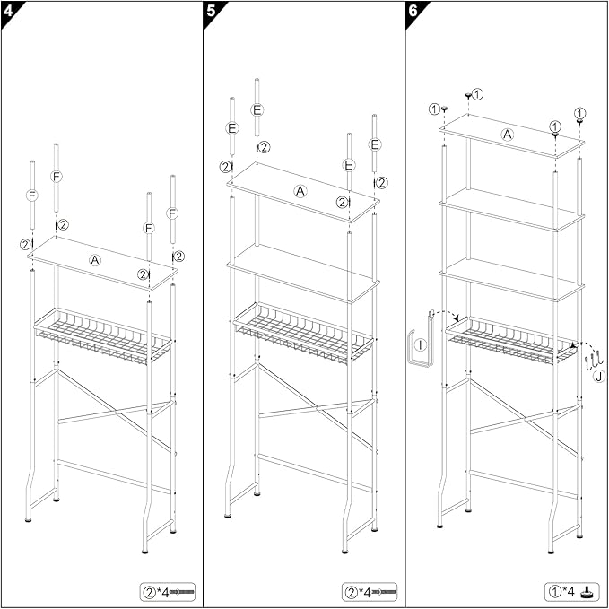 4-Tier Over-The-Toilet Storage Rack, Bathroom Organizer Shelf Over Toilet With Shelf Waterproof Feet Pad And Basket, Multifunctional Space Saver Bathroom Shelves Above Toilet for Room (Black)