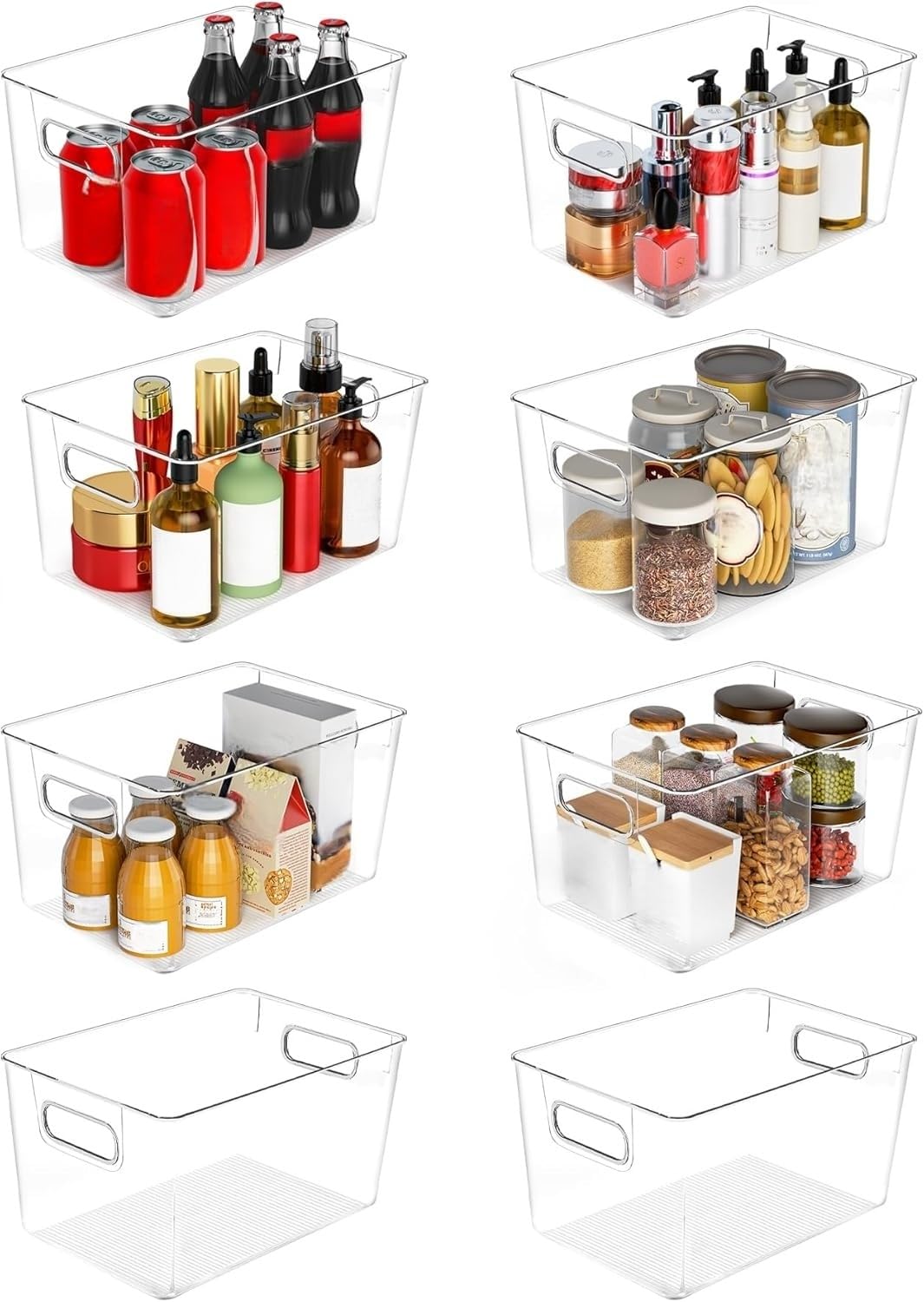 SKTKSE Clear Plastic Storage Bins 8 Pack - Pantry Organizers and Storage, Fridge Organizer Containers for Kitchen, Cabinet, Freezer, Bathroom, Clost, Home Organization