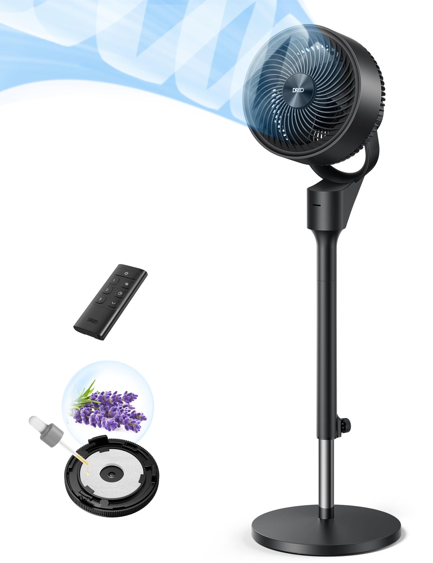 Dreo Fan for Bedroom, 80Β° Oscillating Standing Fan, 25dB Quiet, 80ft Pedestal Fans for Home Office, 90Β° Manual Vertical, 3 Speeds, Remote, 34-41" Adjustable Height, Air Circulator