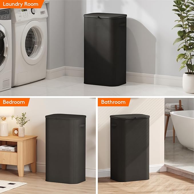 Lifewit 105L Large Laundry Basket with Lid, Laundry Hamper with Plastic Handles and Removable Bag, Foldable Tall Dirty Clothes Hampers for Laundry for Laundry Room, Bedroom, Bathroom, Dorm, Black