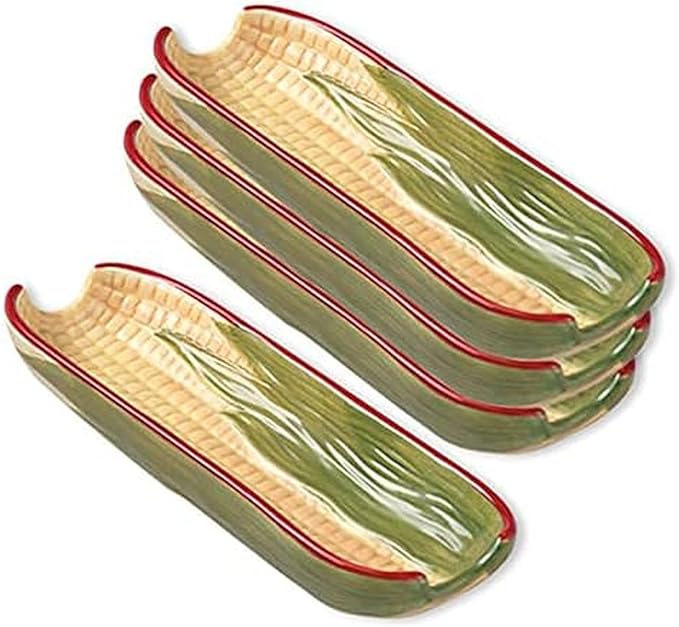 Pfaltzgraff Yorktowne Set of 4 Multicolor Corn Dishes, Durable Stoneware Side Plates with Vibrant Designs, Perfect for Serving Vegetables and Snacks