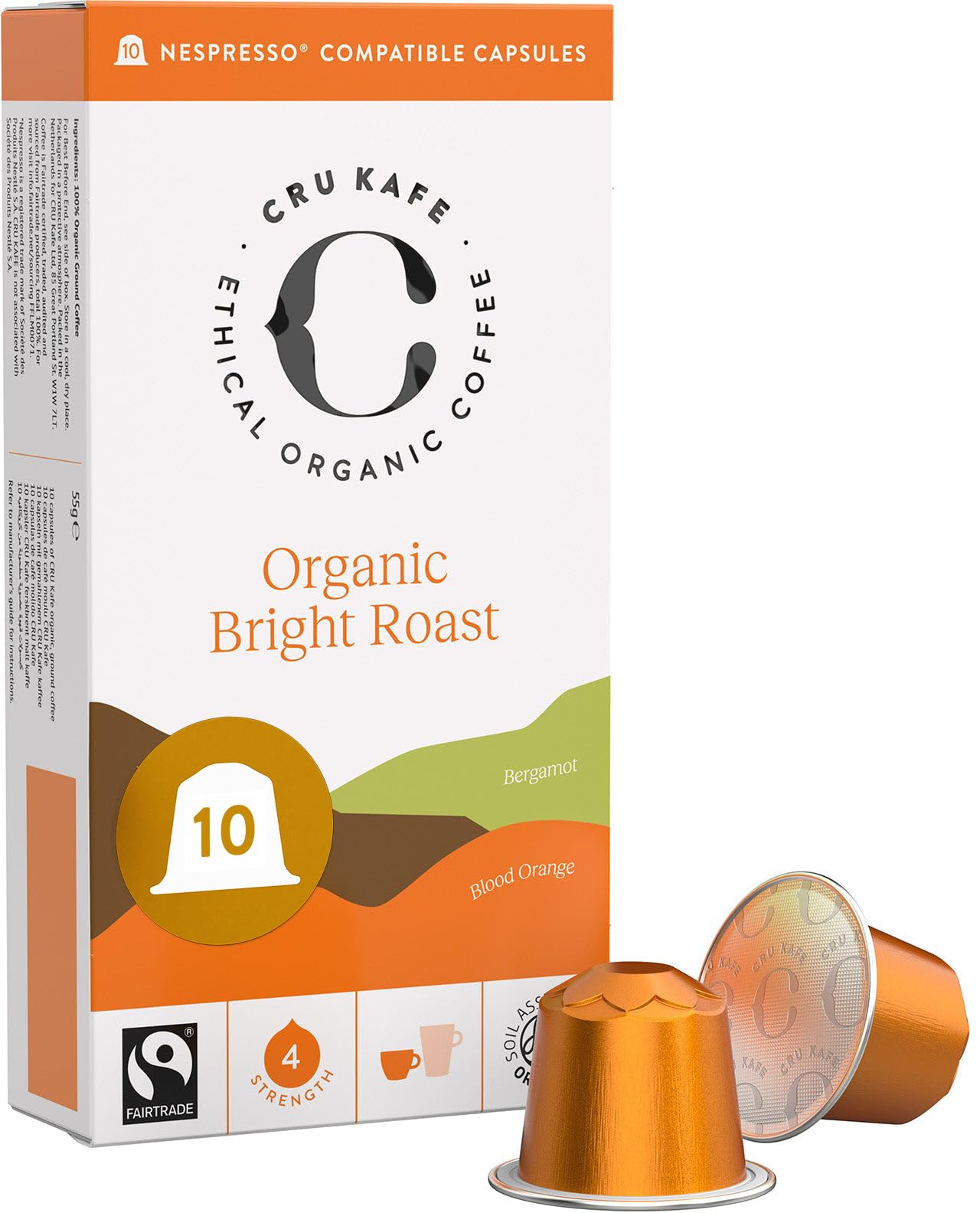 Cru Kafe Bright Roast Organic Coffee Pods Compatible with Nespresso Original Machines (50 Pods) Blonde Roast Coffee Espresso Capsules, Strength 4 (Chocolate, Bergamot & Orange)