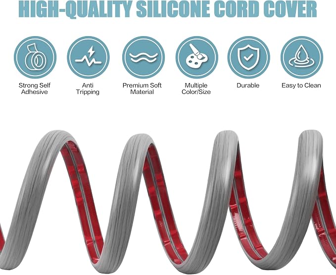 Floor Cord Cover Self Adhesive Cord Hider, 10FT Cable Management, Extension