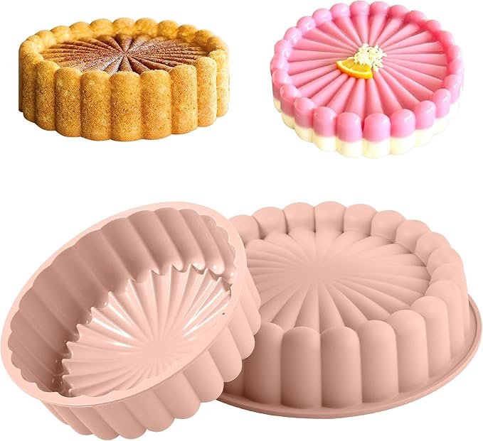FunSiltasy 10 Inch Silicone Cake With 8 Inch Pan Set (2 Pack) - Nonstick Baking Mold for Pound Cake, Jello, Bread & Brownies, Dishwasher Safe