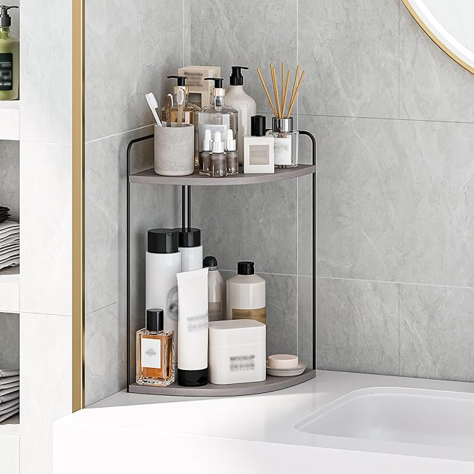 Bathroom Counter Organizer,Countertop Organizer,Vanity Organizers,Bathroom Storage,Bathroom Sink Caddy,Counter Shelf,Corner Counter,Corner Shelves(Black-Grey)
