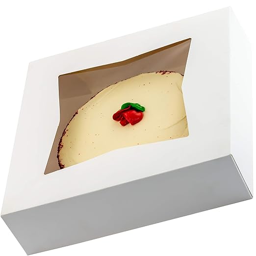Gourmet 10in White Bakery Boxes 25 Pk. Cute Window Displays for Pies, Cakes, Cupcakes, Pastries. Transport Baked Goods w/Sturdy, Easy-to Use Carriers. Give Sweet Holiday Gifts at Work, School