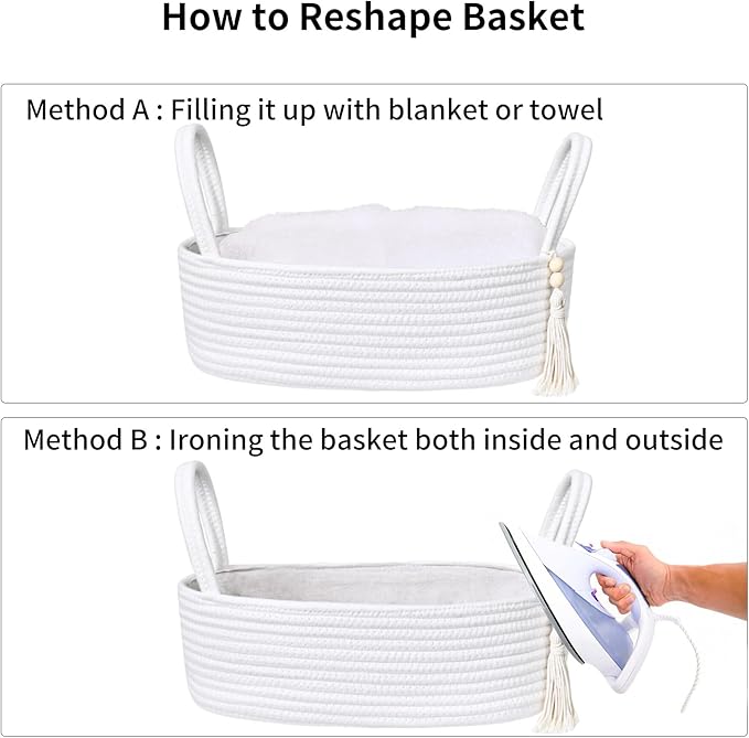 ABenkle Rope Boho Storage Basket, Small Woven Bathroom Organizer, Decorative Toilet Paper Holder for Back of Tank, Hand Towel Caddy, Home Office Desk Decor, Gift Basket-13x6x4 Inches